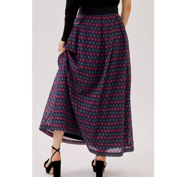 New Anthropologie Let Me Be Textured Geo Maxi Skirt $160 SMALL Purple Motif - Picture 3 of 4